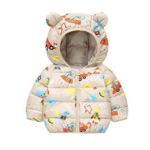 Baby-Jungen-Mäntel & -Jacken, Kinder-Cartoon-Dinosaurier-Hasen-Print, Bärenohren, Kapuze, Langarm, warme Oberteile, Mantel, Urlaubskleidung, Beige,