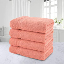 , 100 % bomulls tyrkiske badehåndklær til badet, 4-pakning, 27 x 54 ekstra store premium myke, tørkende badehåndklær, korall