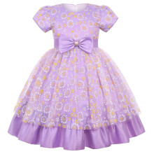 Avondjurk met bloemenprint voor peutermeisjes, strik, tule en ruches, formele jurk voor kinderen, feestjurk, verjaardagsjurk, prinsessenjurk, paarse