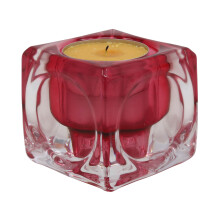 Glass Candle Holder Bohome Cube Pink Tealight Holder Tabletop Home Decoration