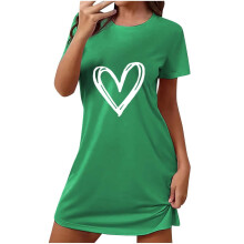 Women's Heart Print Short Sleeve Sleep Dress Polyester