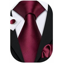 Plain Men Silk Ties Extra Long Stain Necktie for Wedding Business Handkerchief Cufflinks Set Solid Colors