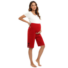 Zwangerschapsshorts die over de buik vallen, comfortabele sportbroek met verstelbare tailleband, rood, maten S-3XL