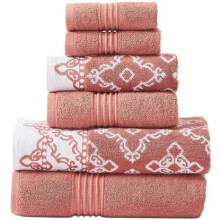 Ensemble 6 pièces, 2 serviettes de bain, 2 serviettes de toilette, 2 gants de toilette. Ensemble de serviettes jacquard/unies teintes en fil,