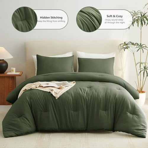 Dark Olive Green Comforter Set Quilted 3-Piece 1
