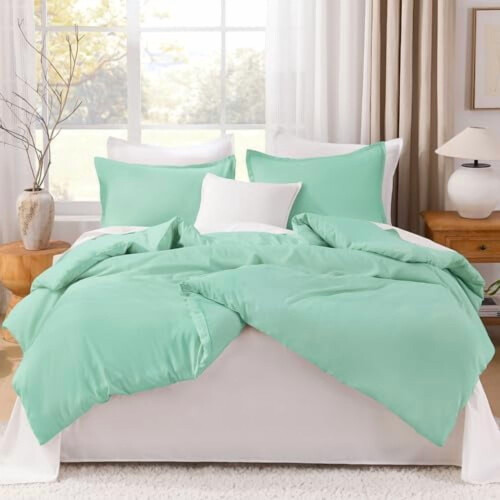Σετ παπλώματος Boho σε πράσινο χρώμα, Queen Size, σε ίσια γραμμή, σε ίσια γραμμή, με 2