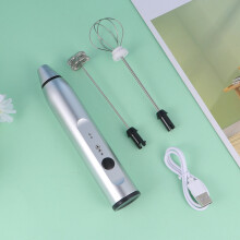 Mousseur à lait cylindrique 1 pièce avec technologie rechargeable USB pour usage domestique, argent