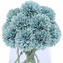 20Pcs Fake Mums Flowers Artificial Silk Chrysanthemum Ball Flower for Wedding Party Home Kitchen Table Core DIY Decoration Bouquets (Dark Blue)
