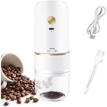 Moulin à café portable à meules, chargement sans fil USB-C, moulin à expresso sans fil pour la maison/les voyages/le camping/le bureau (Blanc-A)