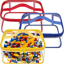 Set van 3 transparante PVC-speelgoedopbergtassen, 24 x 17 x 11 cm, met ritssluiting en waterdicht – voor bouwblokken en klein speelgoed