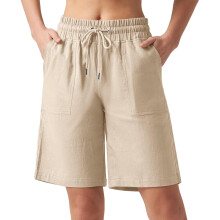 Summer Clearance! Linen Shorts for Women, Summer Fashion Solid Casual Elastic Waist Half Short Pants Beige L