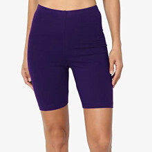 Yoga shorts voor dames, korte leggings met hoge taille, effen kleur, tot halverwege de dij, van stretchkatoen, paars.