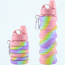 Wiederverwendbare, faltbare Regenbogen-Wasserflasche aus BPA-freiem Silikon