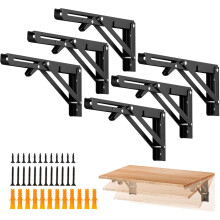 6er-Pack klappbare Regalträger (30,5 cm) – Mattschwarz, robuste, zusammenklappbare Träger für Tische und Bänke – platzsparendes Design