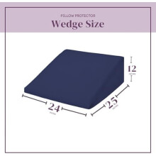 Wedge Pillow Cover 100% Cotton, Zippered Wedge Pillow Case Protector, Soft, Hypoallergenic & Breathable - Navy, (24Wx25Lx12)