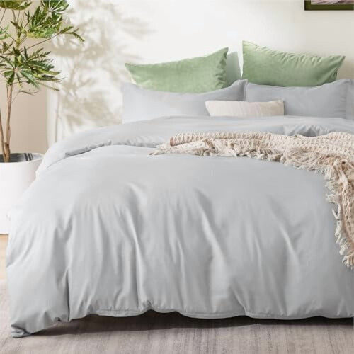 Duvet Cover Set Full Size Silver Grey 3 pcs