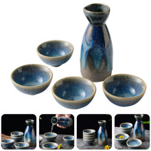 Japanese sake pot and wine cup set 1 pot and 4 cups (4 small cloth pattern wine glasses + 1 wine pot) - random pattern