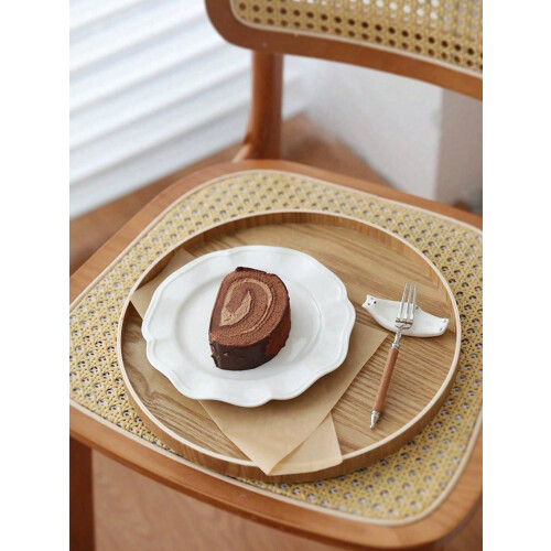 Round Wooden Serving Tray with Raised Edge 2