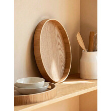 Round Wooden Serving Tray with Raised Edge