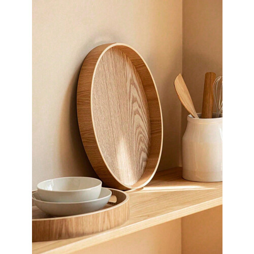 Round Wooden Serving Tray with Raised Edge