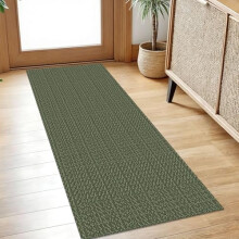 Washable 2x5 Non-Slip Runner Rug for Hallway, Entryway, Kitchen & Bedroom – Woven Cotton, Olive/Dusty Green
