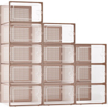 X-Large Shoe Storage Boxes (12 Pack), Clear Plastic, Fit Size 11, Space-Saving Sneaker Organizers for Closet/Entryway – Brown