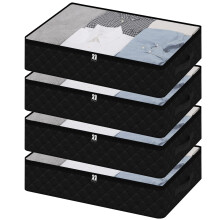 Black Underbed Storage Bags with Clear Window - 2 Pack Reinforced Handles for Clothing & Bedding Organization