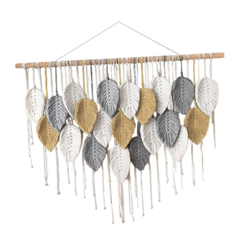 Macrame Wall Hanging Chic Modern Woven Tapestry Boho Leaves Macrame Tapestry for Gray 2