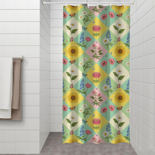 Κουρτίνα ντους με floral εκτύπωση 36x72 ίντσες με 12 γάντζους 1