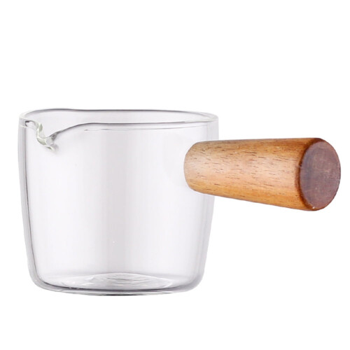Glasmilchkännchen mit Holzgriff, 96 ml