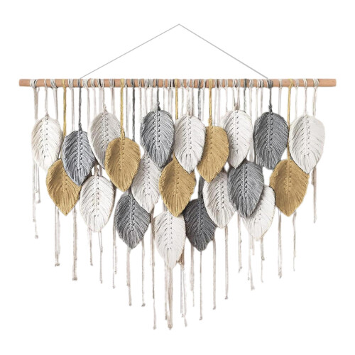 Macrame Wall Hanging Chic Modern Woven Tapestry Boho Leaves Macrame Tapestry for Gray