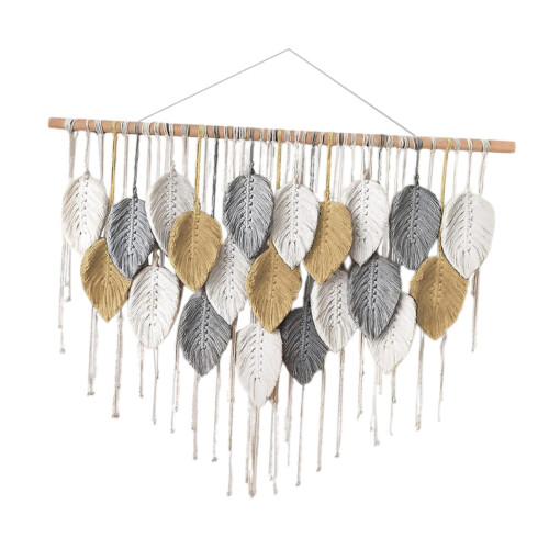 Macrame Wall Hanging Chic Modern Woven Tapestry Boho Leaves Macrame Tapestry for Gray 1