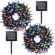 Kerstverlichting op zonne-energie, 12 meter, 100 LED's, waterdicht, voor buitendecoratie, terras, gazon, tuin, feestdagen, kerstversiering