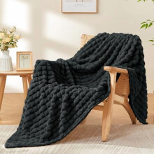 Black 3D Checkered Fleece Throw Blanket, 50x60", Super Soft & Warm, Compatible with Couch and Bed