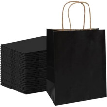100 db-os csomag közepes, 8x4,25x10,5 hüvelykes, fekete papír ajándéktáskák fogantyúkkal, ömlesztett, kraft táskák, kézműves,