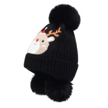 Bonnet enfant GROFRY à motif animal, pompons moelleux, idéal pour l'automne et l'hiver, parfait pour les activités de plein air.