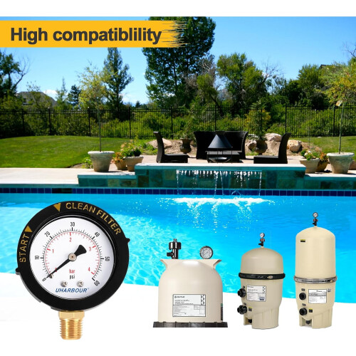 Μανόμετρο φίλτρου πισίνας 60psi, βάση στήριξης 1/4" NPT, συμβατό με αντλία πισίνας και 1