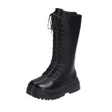 Botas de mujer de estilo británico con suela gruesa, estilo otoño, con cordones, estilo motero, color marrón, talla 7.5 (40).
