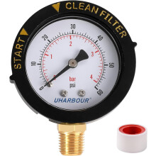 Drukmeter voor zwembadfilters, 60 psi, 1/4" NPT bodemmontage, compatibel met zwembadpompen en spafilters.