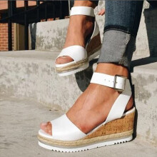 UTTOASFAY Womens Sandals Retro Womens Fashion Open Toe Ankle Platform Wedges Shoes Ladies Roman Sandals White 7(39)
