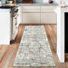 Washable 2x6 Runner Rug Entryway Oriental Floral Medallion Print Distressed Non-Slip Stain-Resistant Bathroom Laundry Green