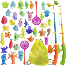 Magnetic Fishing Game Toy for Kids - 40PCS Ocean Animals, 2 Rods & Nets - Bath, Pool, Floor Play, STEM Learning Toy for Toddlers Preschool
