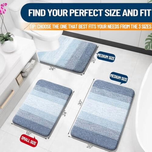 Bathroom Rug Mat Polyester 24x16 Inch Blue 1