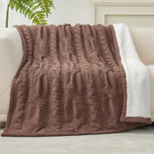 Cable Knit Throw Blanket Chenille Sherpa 50x60 Brown