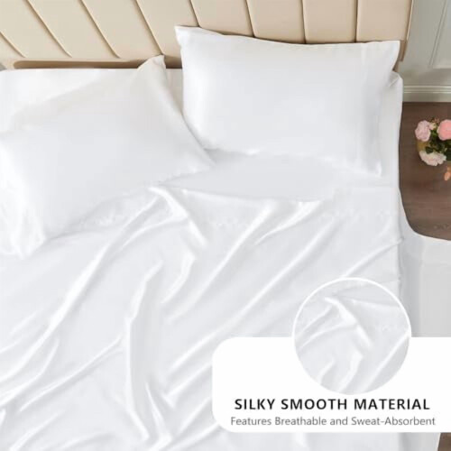 Sort satin sengetøjssæt queen size, 4 dele 1