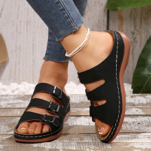 Sorte dame ortopædiske sandaler til plantar fasciitis – svangstøtte, blød pude, slip-on flade sandaler, kompatibel med yogamåtte – størrelse
