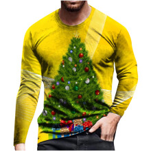 Christmas Sweater for Men Christmas Round Neck Printed Long Sleeve Blouse Tops,Yellow