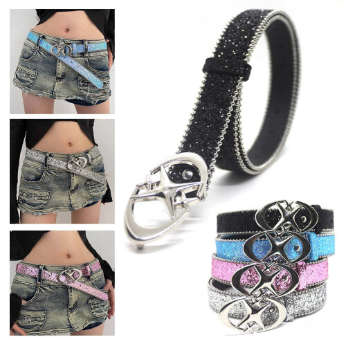 Cinto ajustável em couro PU com decoração de estrela e lua para vestidos e calças jeans femininas. 2