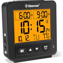 Small Atomic Travel Alarm Clock with Auto/8s Backlight, 2 Alarms, Temp Display, Increasing Beep, Battery Operated – Black