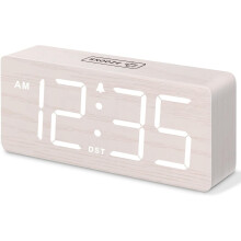 Wooden Digital Alarm Clock with Large Numbers, Dimmable